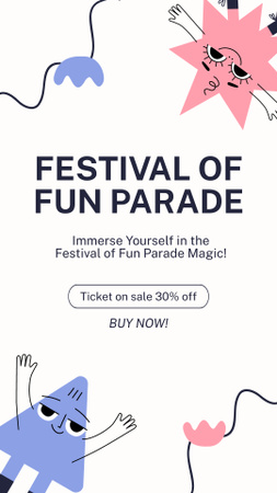 Ontwerpsjabloon van Instagram Story van Geometrische karakters en festival van leuke parade met korting