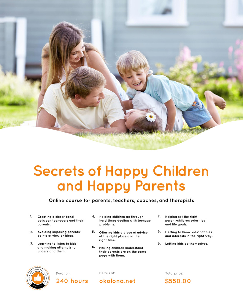 Parenthood Courses with Happy Family and Children Poster 16x20in Design Template