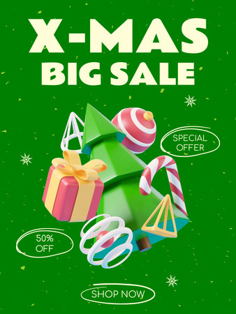 3d Illustrated X-mas Big Sale Green Poster US tervezősablon