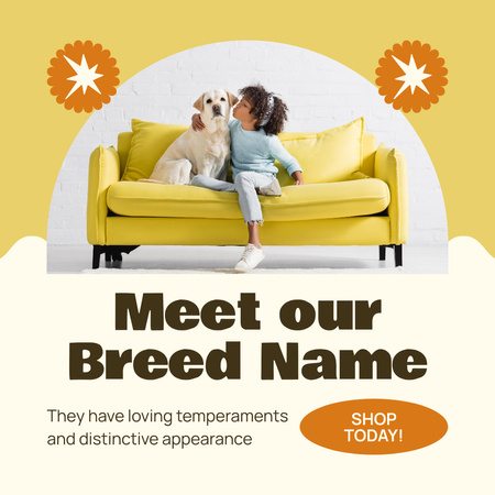 Purebred Dogs Adoption Offer on Yellow Instagram AD Design Template