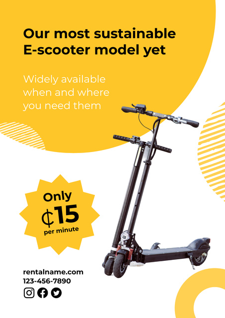 E-scooter Rental Announcement on Yellow Poster Tasarım Şablonu