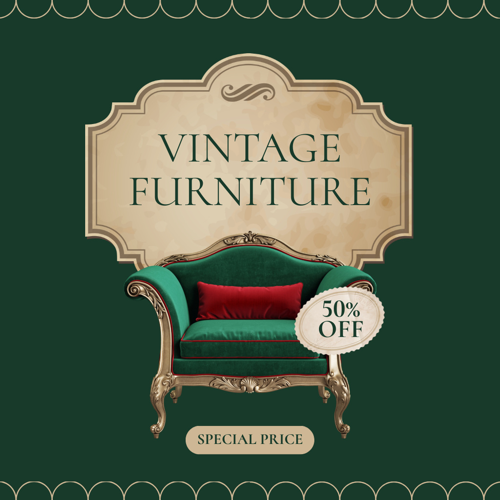 Vintage-Style Home Goods And Armchair Sale Offer Instagram Πρότυπο σχεδίασης