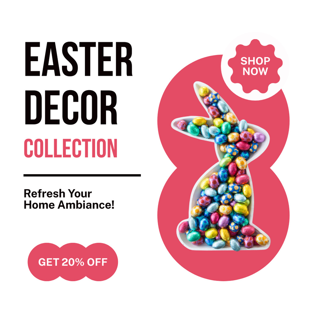 Easter Decor Ad with Cute Colorful Bunny Instagram AD Design Template