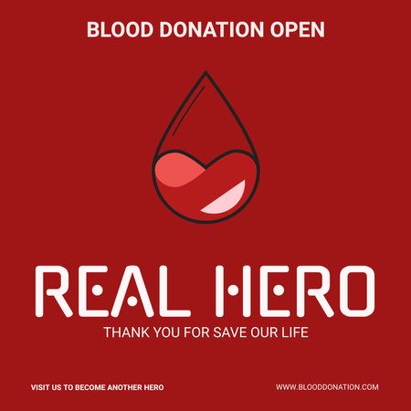 Designvorlage Motivation zur Blutspende auf Rot für Instagram