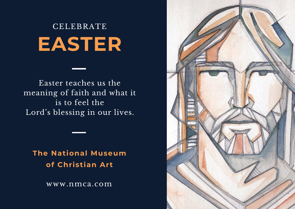Easter Day Invitation with Christ Portrait Postcard – шаблон для дизайна