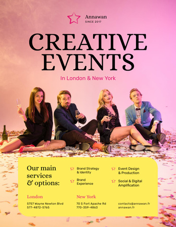 Convite para evento com pessoas e taças de champanhe em rosa Poster 8.5x11in Modelo de Design