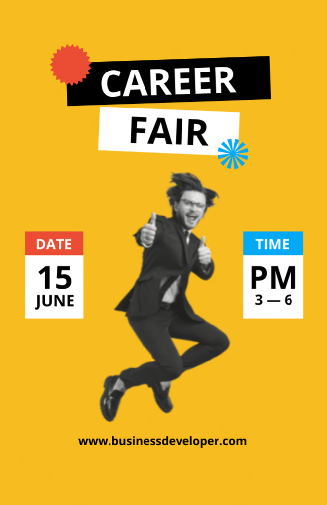 Graduate Career Fair Announcement with Funny Man Invitation 5.5x8.5inデザインテンプレート