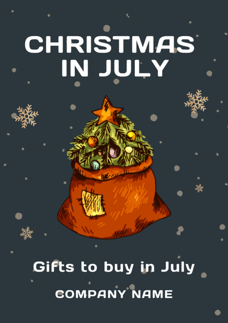 Sale of Christmas Gifts in July with Christmas Tree in Bag Flyer A4 Design Template