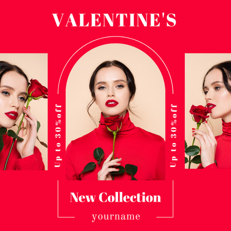 Plantilla de diseño de Collage con oferta de descuento en nueva colección para el día de San Valentín Instagram AD 