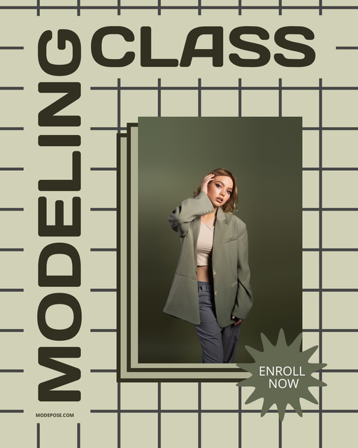 Ontwerpsjabloon van Poster 16x20in van Modeling Classes Promotion In Green With Enrollment