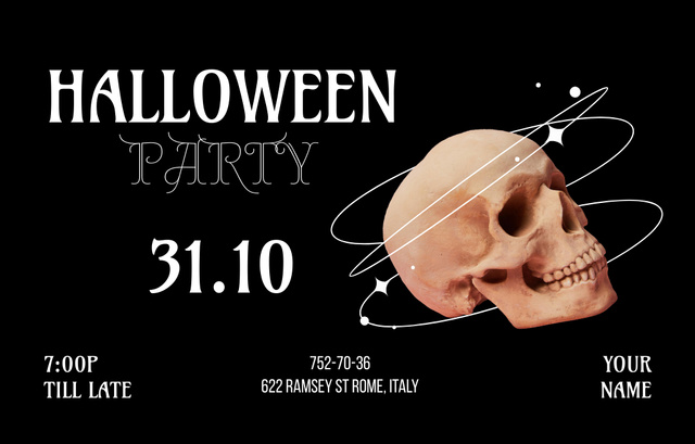 Plantilla de diseño de Amazing Halloween Party With Skull In Black Invitation 4.6x7.2in Horizontal 