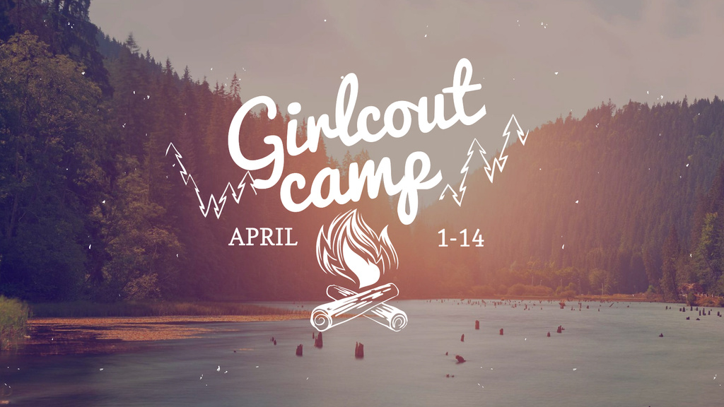 Summer camp invitation with forest view FB event cover – шаблон для дизайна