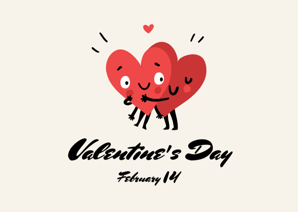 Ontwerpsjabloon van Postcard 5x7in van Valentine's Day Announcement with Cute Couple of Hearts