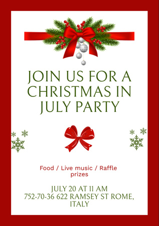 July Christmas Party Announcement in Red Frame Flyer A7 – шаблон для дизайна