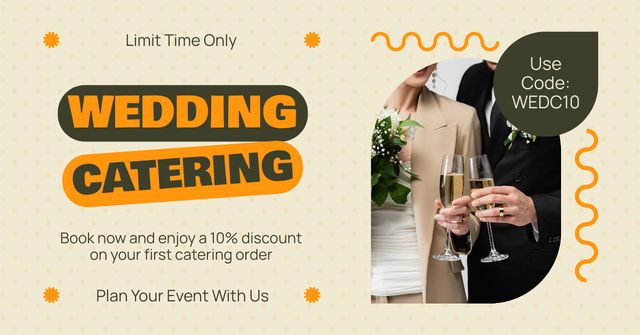 Wedding Catering Services Ad with People holding Wineglasses Facebook ADデザインテンプレート