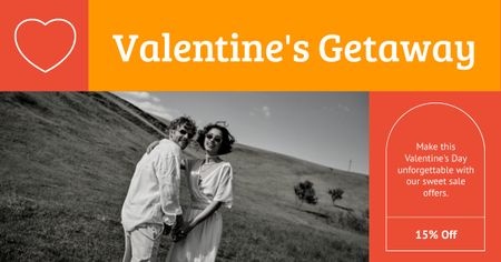Designvorlage Unglaubliches Angebot für einen Kurzurlaub zum Valentinstag zum reduzierten Preis für Facebook AD