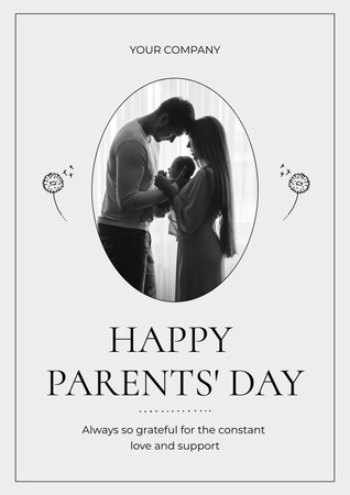 Ebeveynler Günü'nde Küçük Bebek ile Mutlu Çift Poster Tasarım Şablonu
