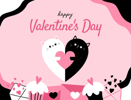 Миле святкування Дня святого Валентина з котиками та тістечками Postcard 4.2x5.5in – шаблон для дизайну