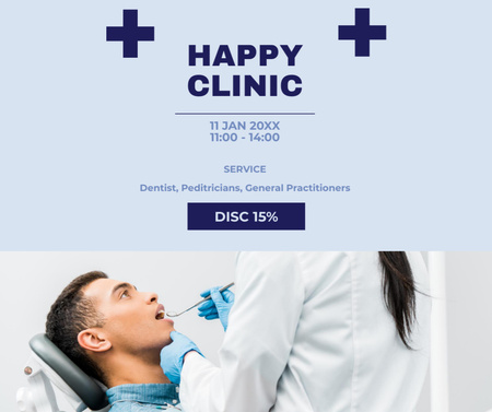 Patient on Dental Checkup in Clinic Facebook Design Template