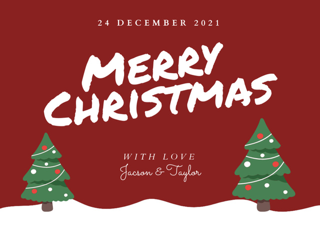 Christmas Greeting With Festive Trees Postcard 5x7in Tasarım Şablonu