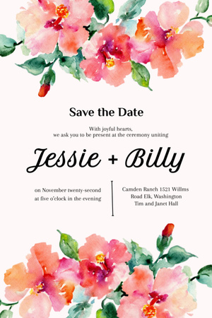 Save the Date of Beautiful Wedding Ceremony Invitation 6x9in Design Template