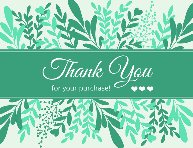 Thank You Text with Green Floral Layout Thank You Card 5.5x4in Horizontal Šablona návrhu