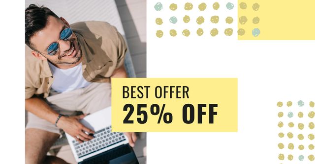 Gadgets Offer with Man typing on Laptop Facebook AD Design Template