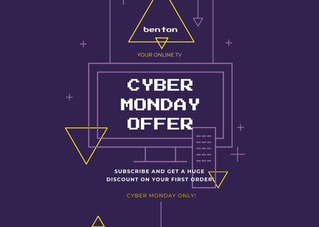 Ontwerpsjabloon van Flyer 5x7in Horizontal van Cyber Monday Sale met digitaal patroon in paars