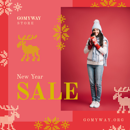 New Year Sale Woman with Takeaway Coffee Instagram Design Template