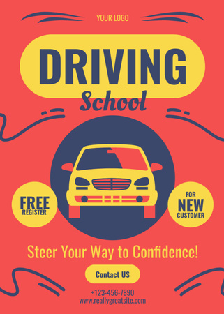 Vehicle Driving School Promotion With Free Register Flayer Design Template