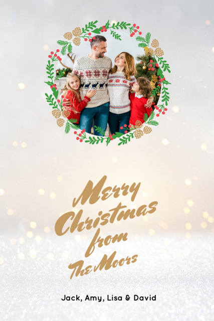 Merry Christmas from Family by New Year Tree Postcard 4x6in Vertical Design Template