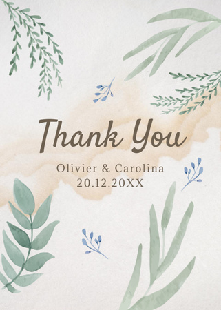 Suluboya Yaprakları ile Kişisel Teşekkür Mesajı Postcard 5x7in Vertical Tasarım Şablonu