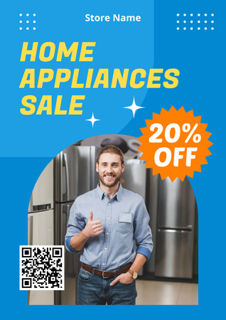 Shop Assistant Offers Household Appliances for Sale Poster Design Template