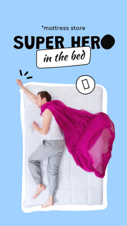 Modèle de visuel Mattress Store Offer with Funny Sleeping Man - Instagram Story
