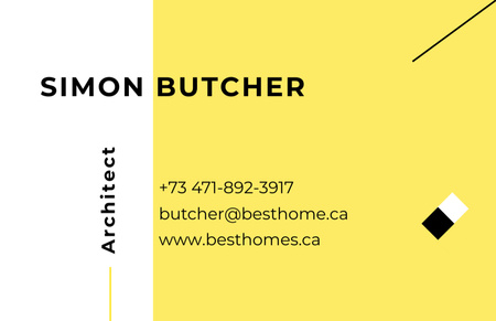 Architect Business Contacts in Yellow Business Card 85x55mm – шаблон для дизайна
