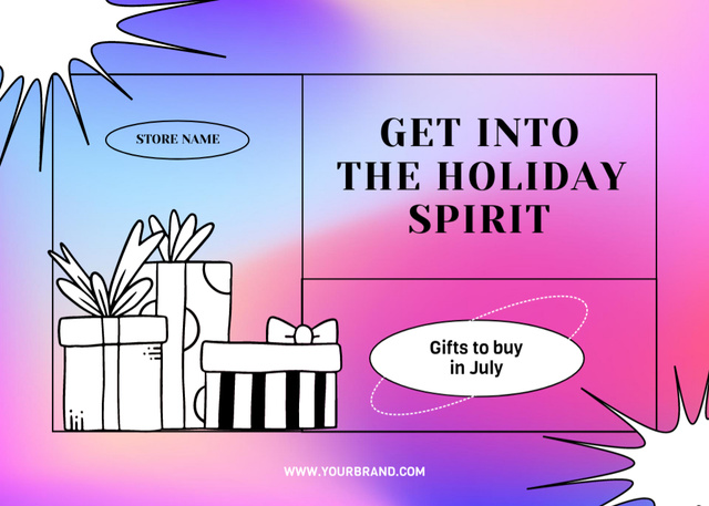 Template di design Surprisings Christmas Presents In July Offer Postcard 5x7in