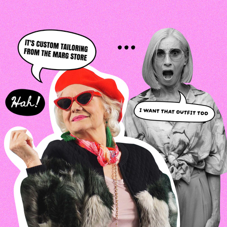 Old Woman happy about her custom Outfit Animated Post Design Template