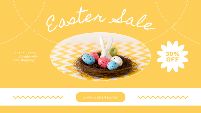 Easter Sale Announcement with Eggs in Nest FB event cover Design Template