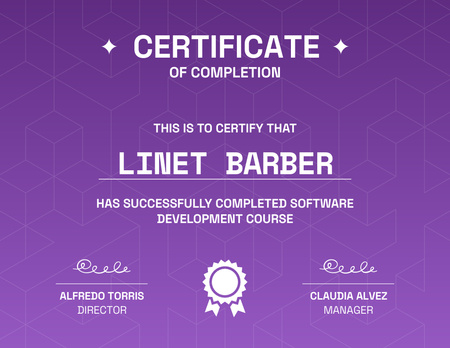 Szoftverfejlesztési tanfolyam elvégzésének díja Certificate tervezősablon