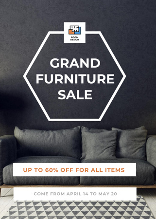 Furniture Sale Offer with Modern Interior in Gray Flayer Design Template