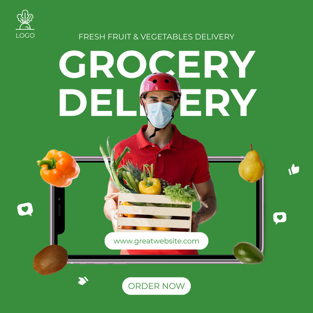 Fresh Fruits And Vegetables Delivery In Green Instagram Design Template