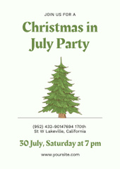 Christmas Party in July with Fir-Tree Illustration In White