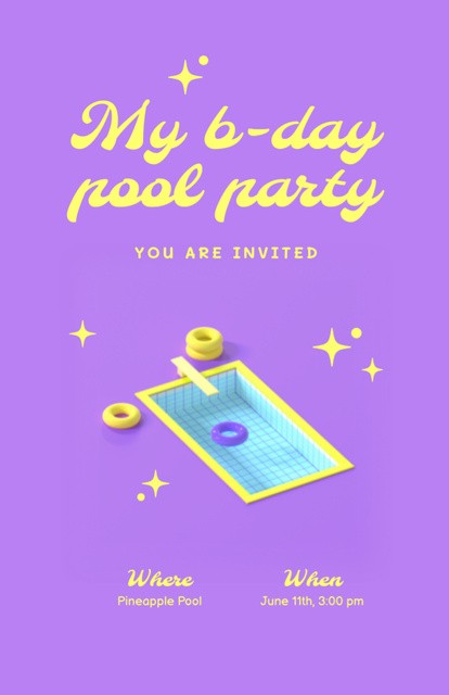 Plantilla de diseño de Birthday Pool Party Announcement with Inflatable Circles Invitation 5.5x8.5in 