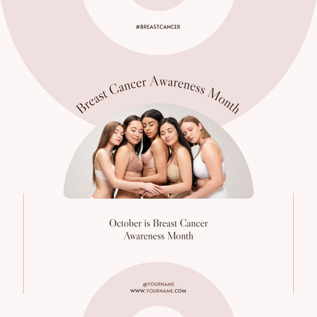 Breast Cancer Awareness Month And Multiracial Women Instagram Design Template