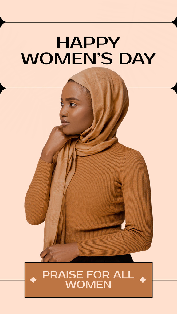 International Women's Day Holiday Greeting with Woman in Hijab Instagram Story Šablona návrhu