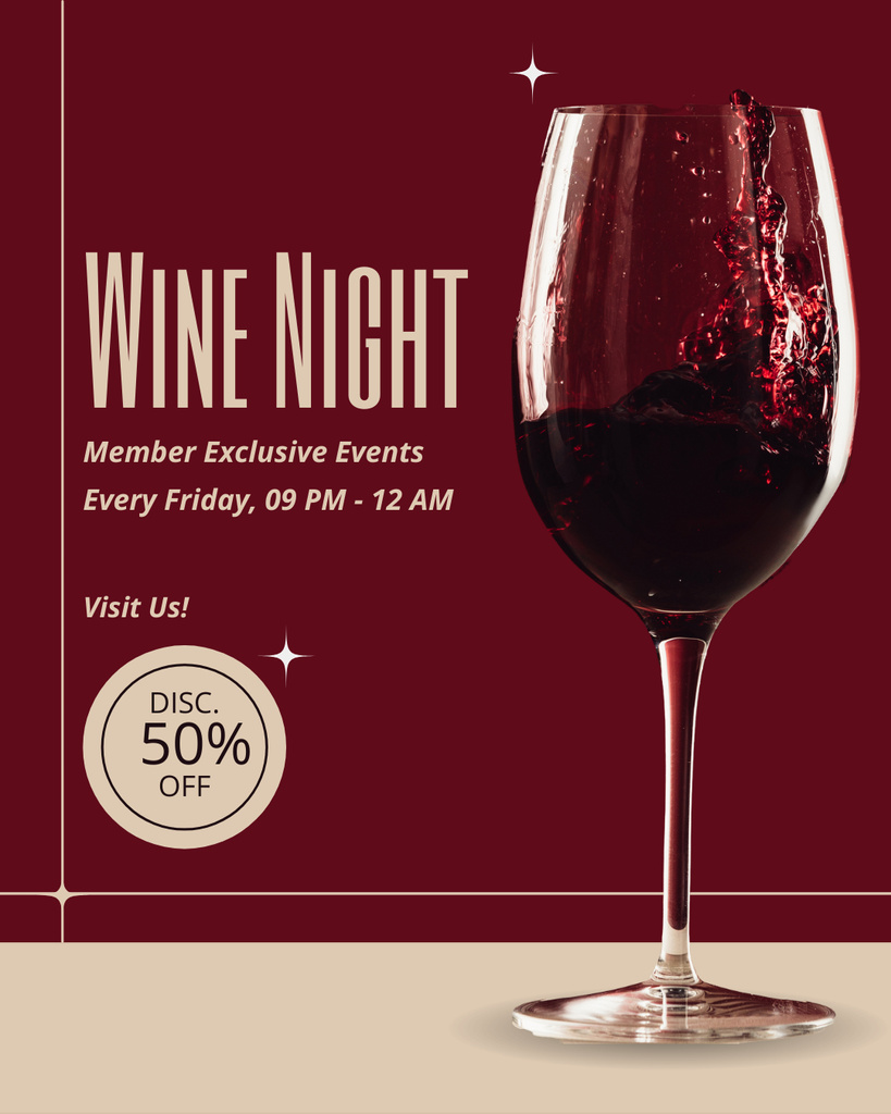 Designvorlage Huge Discount on Drinks on Wine Night für Instagram Post Vertical