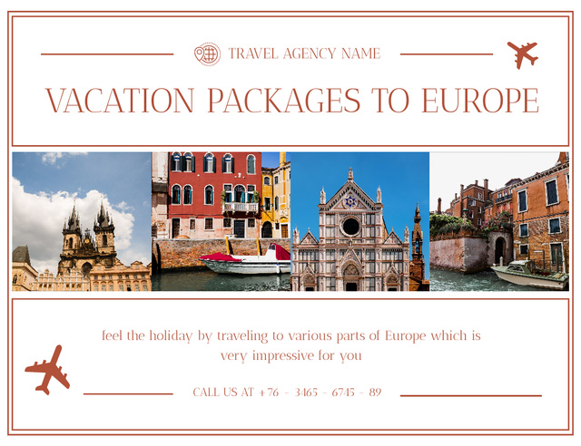Vacation Packages to Europe Thank You Card 5.5x4in Horizontal Tasarım Şablonu