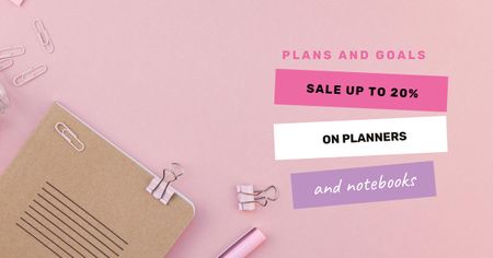 Plantilla de diseño de Stationery and Planners sale in pink Facebook AD 