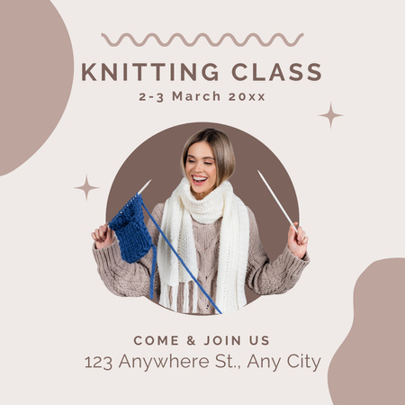 Knitting Class Announcement With Needles Instagram Modelo de Design