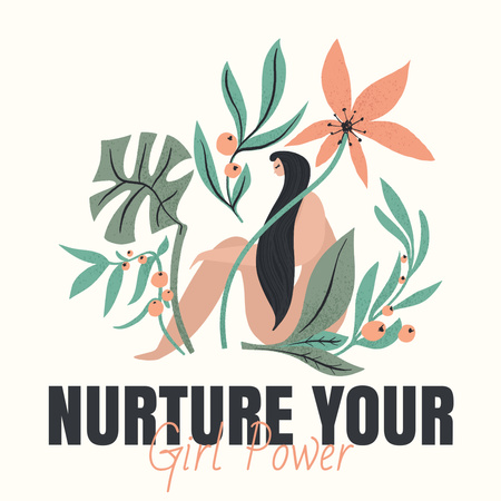 Inspiration with Strong Girl in Flowers Instagram Design Template